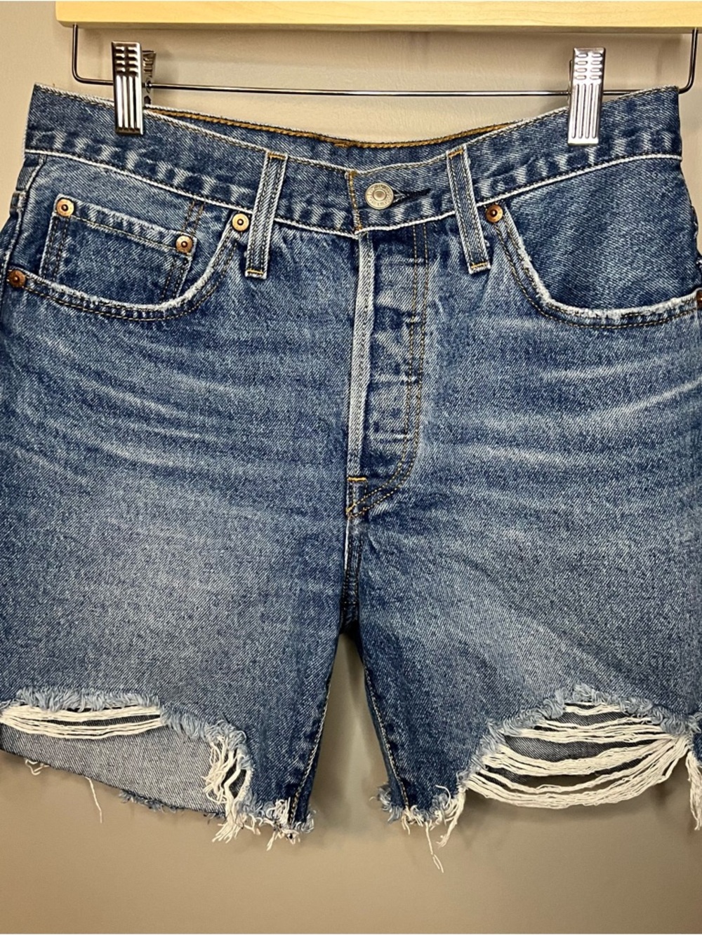 Levi's Blue Distressed Denim Jean Shorts